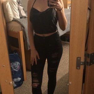 Black drop neck party top